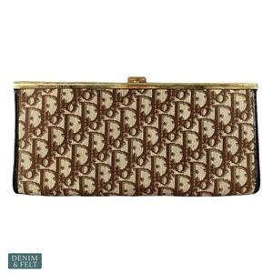 Christian Dior Trotter Jacquard Vintage Clutch Brown Monogram Frame Bag Rare